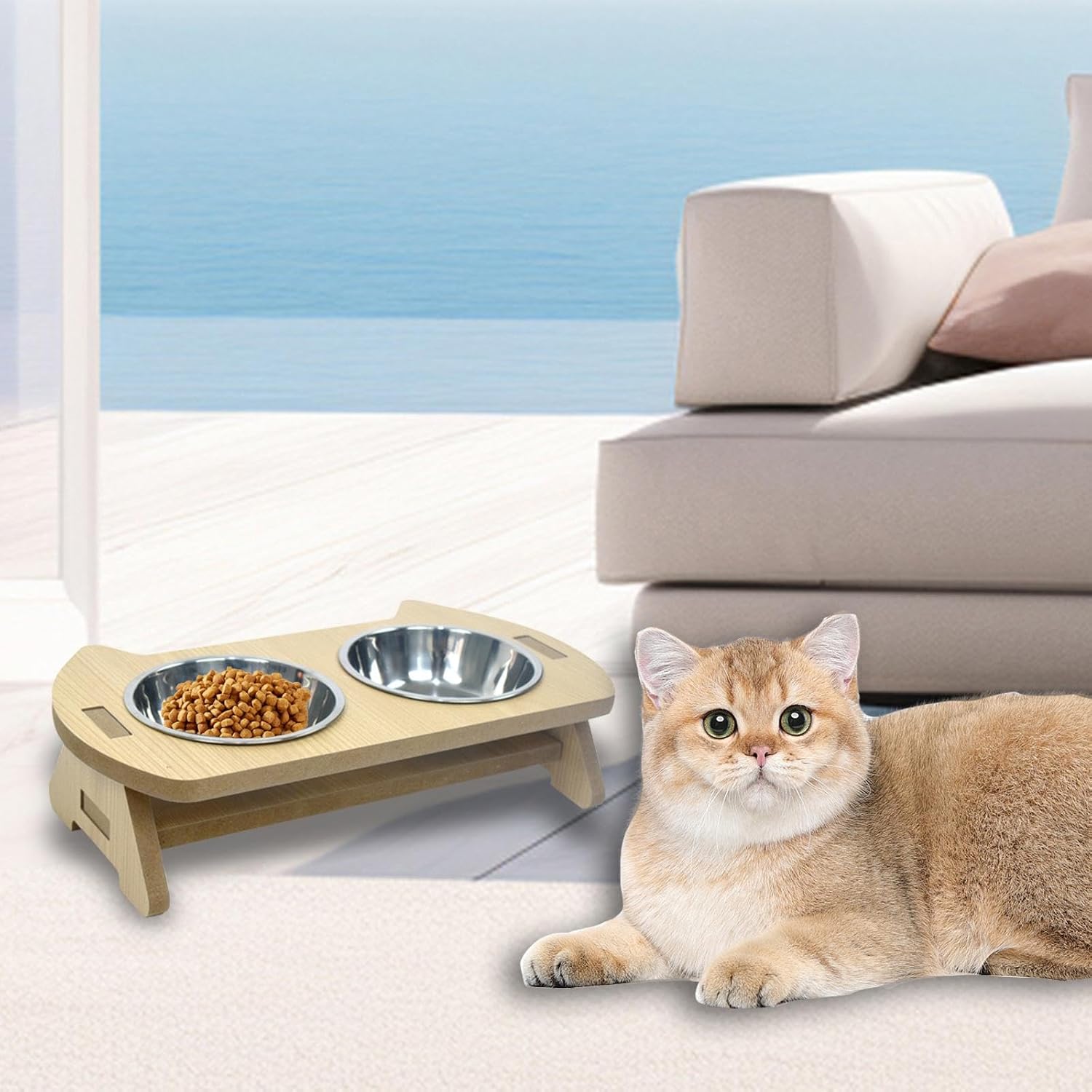 PawNook™ Wooden Double Pet Feeder
